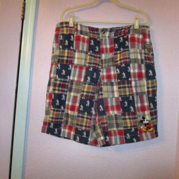 Vintage DISNEY Mickey MADRAS Patchwork Size 38 SHORTS Chino POCKETS Cotton 90s - Picture 1 of 8